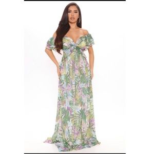 FLORAL MAXI DRESS GREEN COMBO
